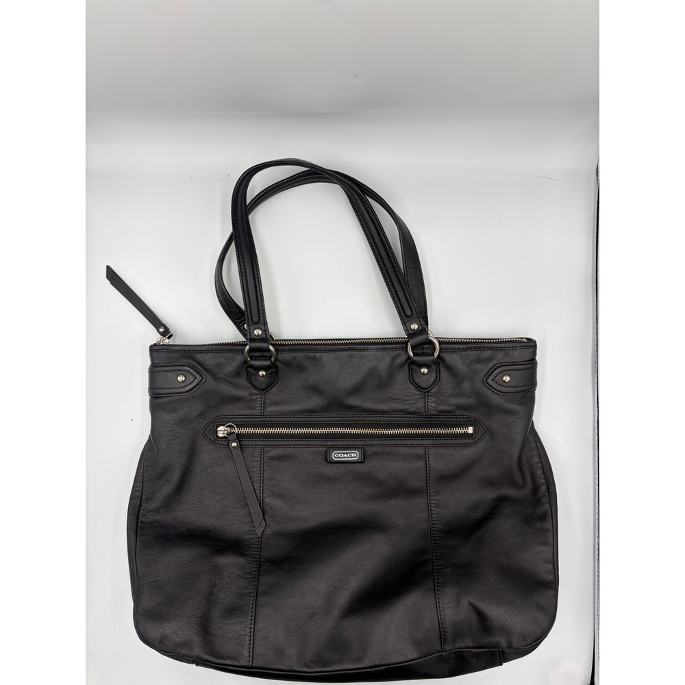 Coach Taylor Black Leather Tote Bag Silver Hardware